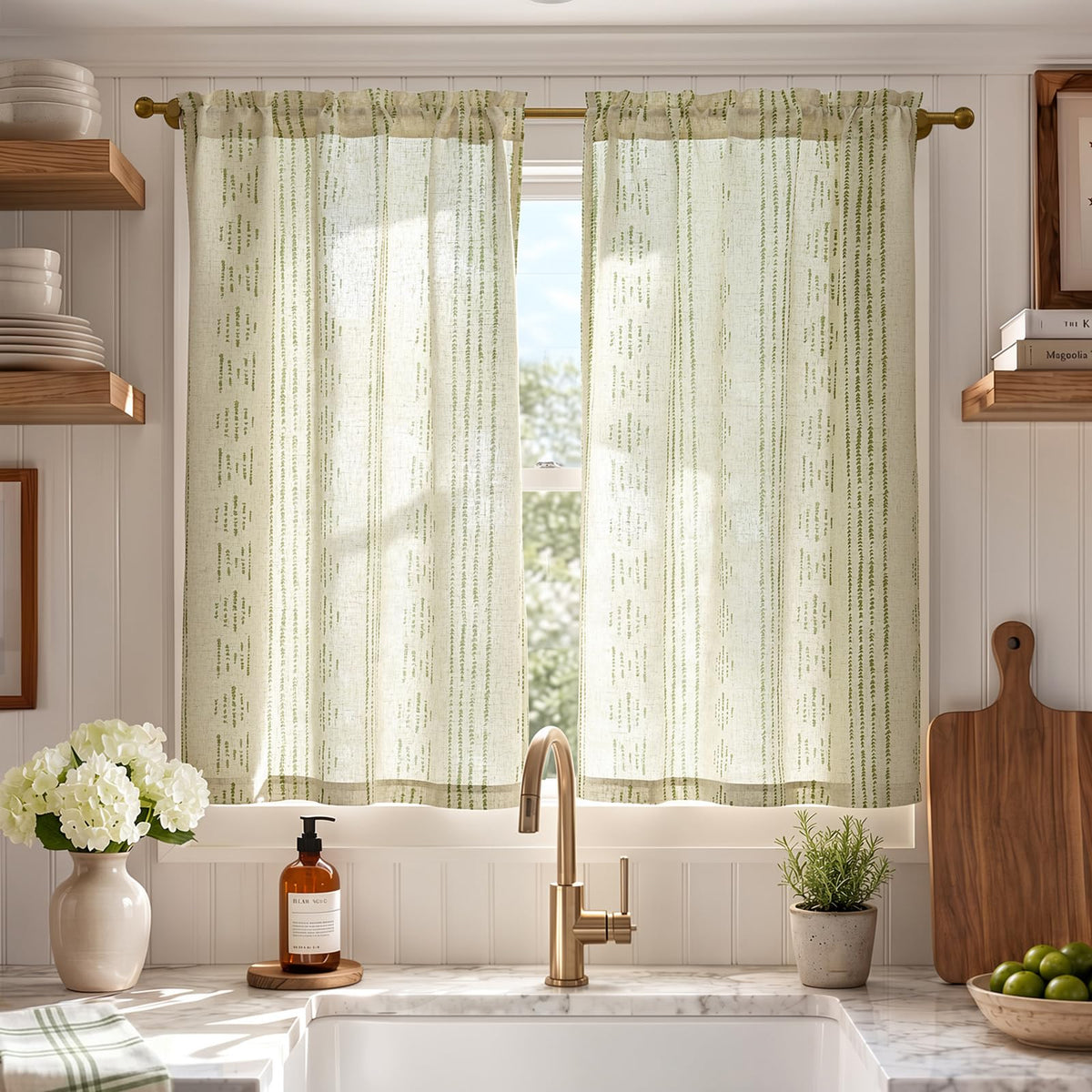 jinchan Linen Striped Tier Curtains for Kitchen Windows Farmhouse