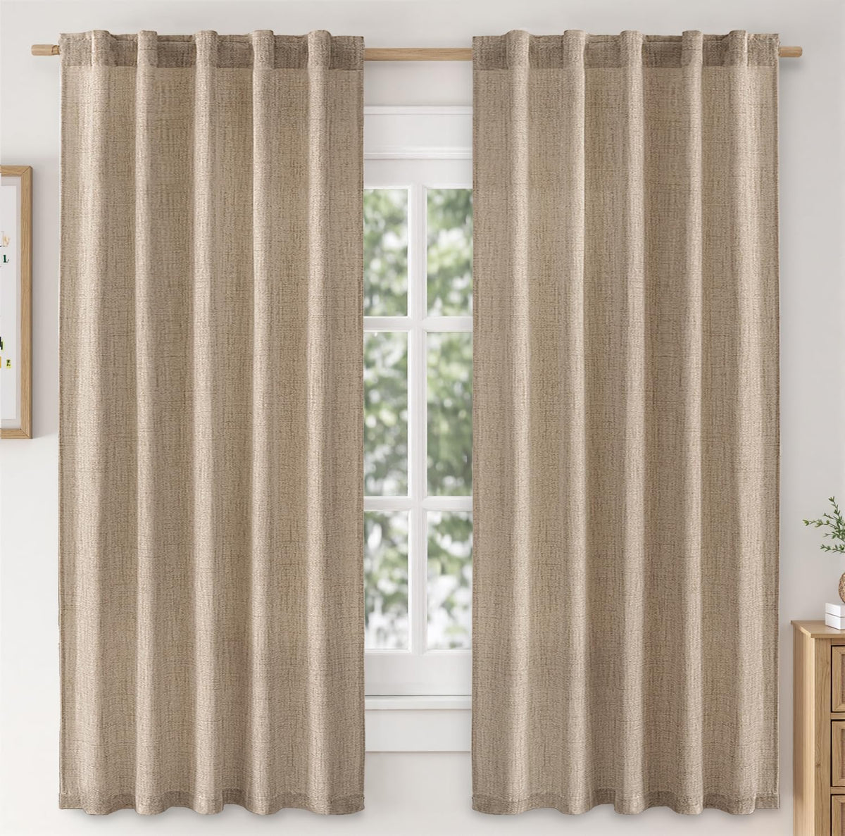MIULEE 36 Inch Linen Textured Sheer Cafe Curtains Kitchen Window Tan Beige
