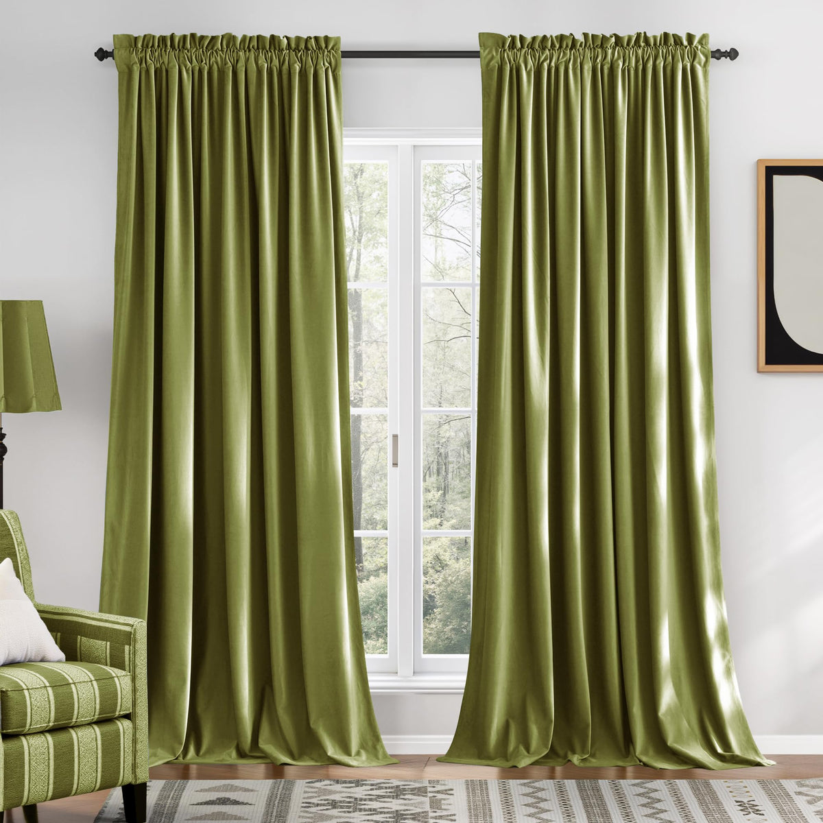 NICETOWN Black Out Velvet Curtains 63 inches Long for Kitchen