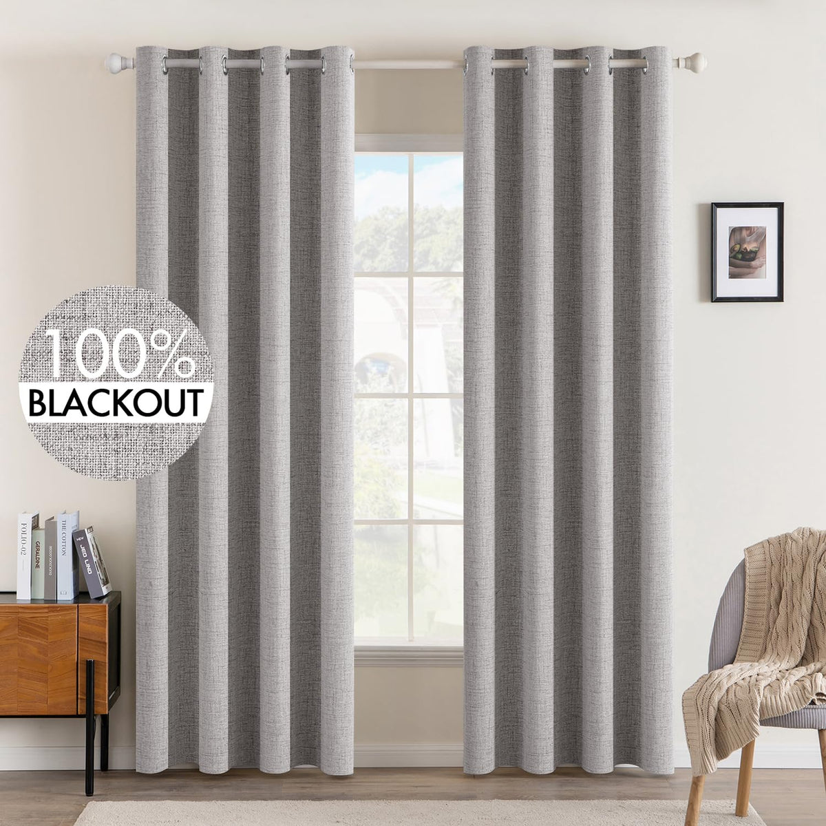 MIULEE 100% Blackout Linen Curtains for Bedroom 52x54 Inches Natural Beige