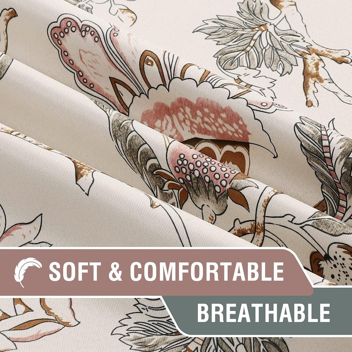 H.VERSAILTEX Thermal Insulated Blackout Curtain Adjustable Kitchen Tie Up Curtains Rod Pocket Panel for Small Window-42 Wide by 63" Long-Vintage Floral Pattern in Sage and Brown