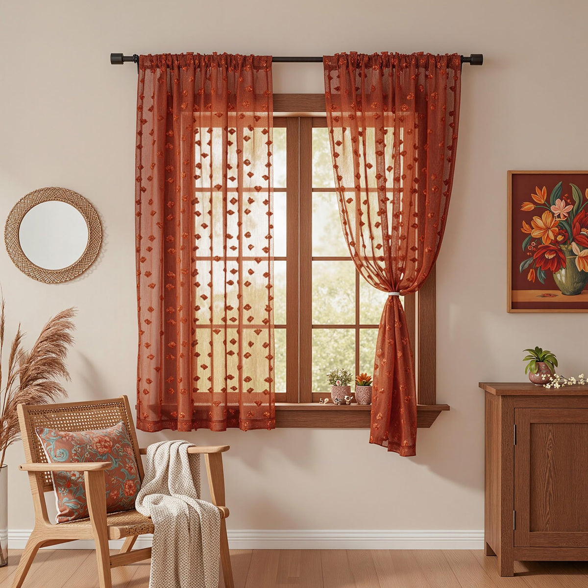 MYSKY HOME White Sheer Curtains 36 inch Length for Small Window,2 Panels