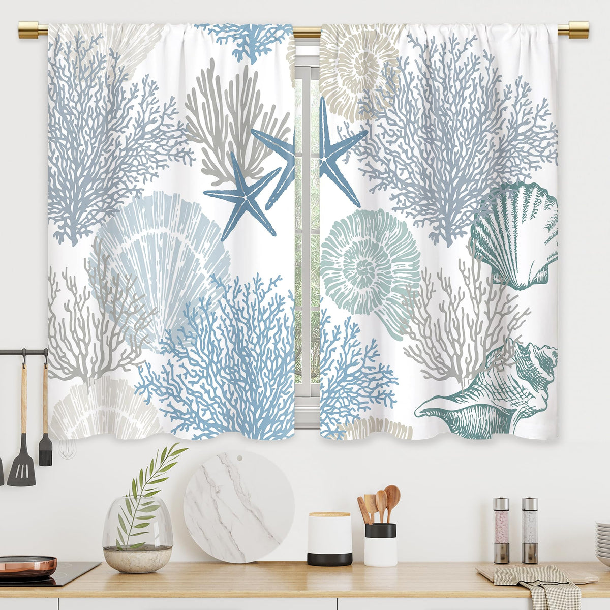 Colorful Leaves Kitchen Curtains Boho Botanical Bathroom Curtains Window Treatment Drapes Tier Flower Floral Cafe Small Bedroom Short French Door Curtains Rod Pocket 2 Panels 27.5x39 Inch