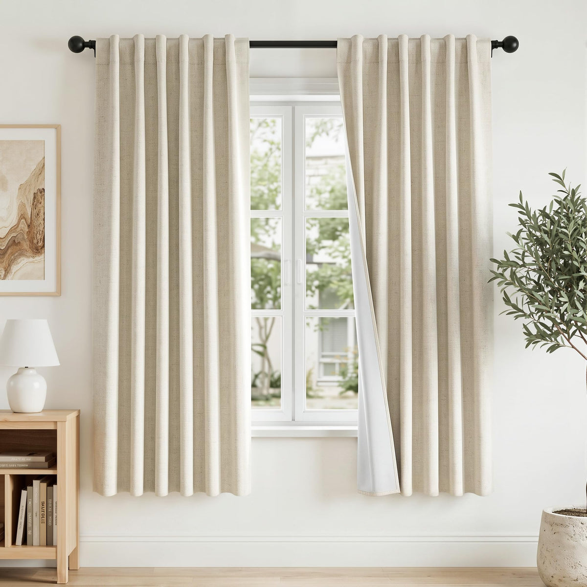 RYB HOME 45 Inch Long Natural Beige 100% Blackout Short Curtains