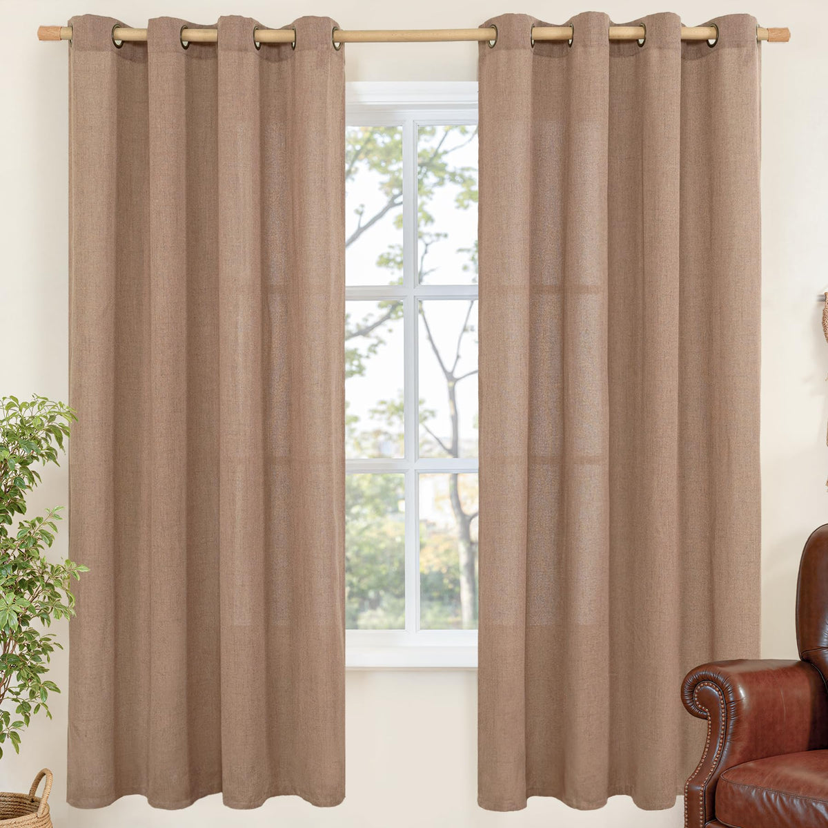 YoungsTex Linen Kitchen Window Curtains 40 Inch Length 2 Panels
