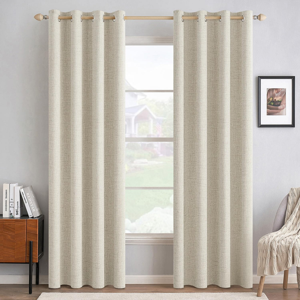 MIULEE 100% Blackout Linen Curtains for Bedroom 52x54 Inches Natural Beige