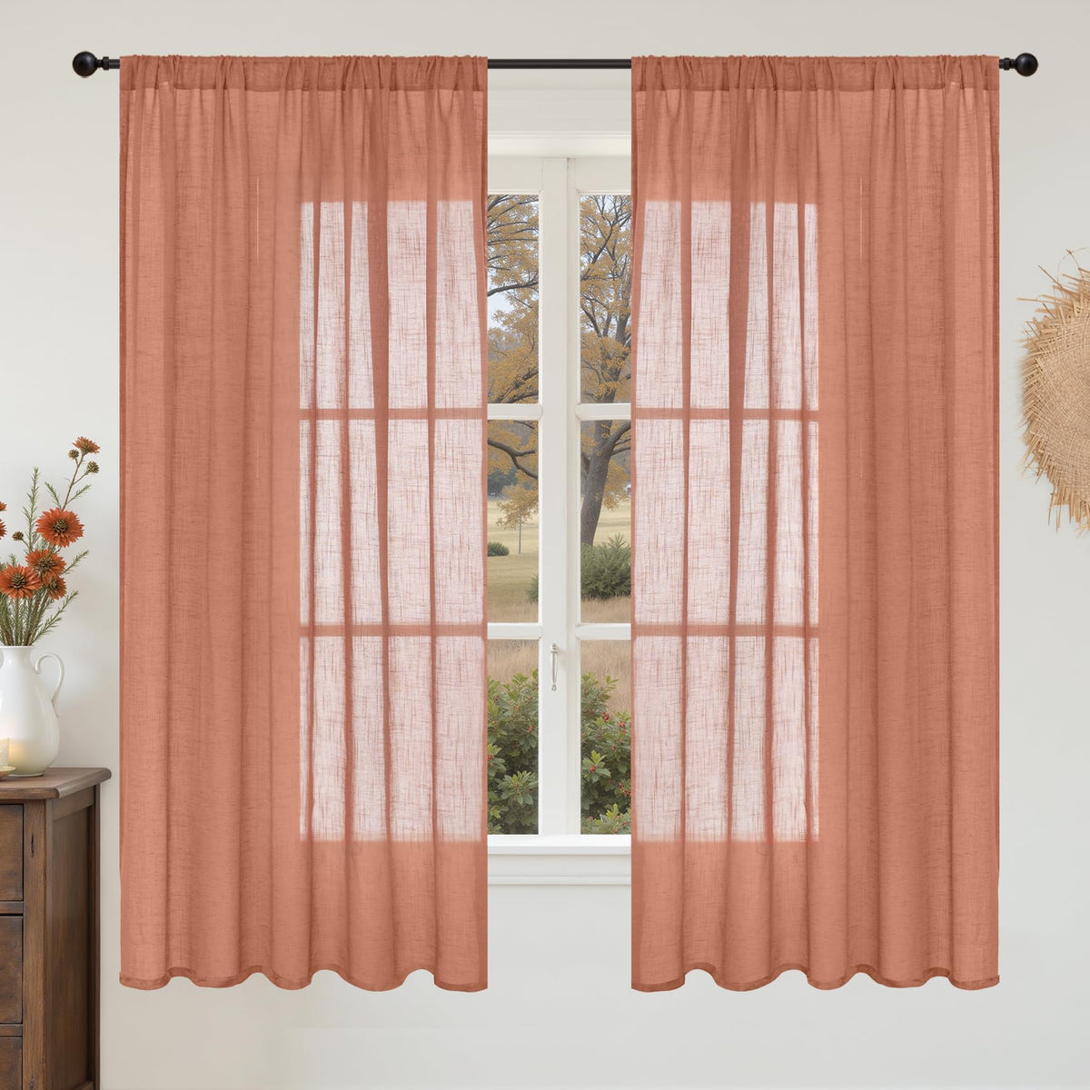 BGment Linen Kitchen Window Curtains Over Sink, 36 Inch Length Cafe Drapes