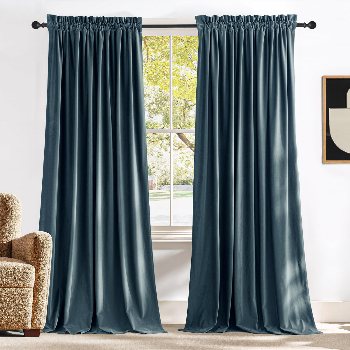 NICETOWN Black Out Velvet Curtains 63 inches Long for Kitchen