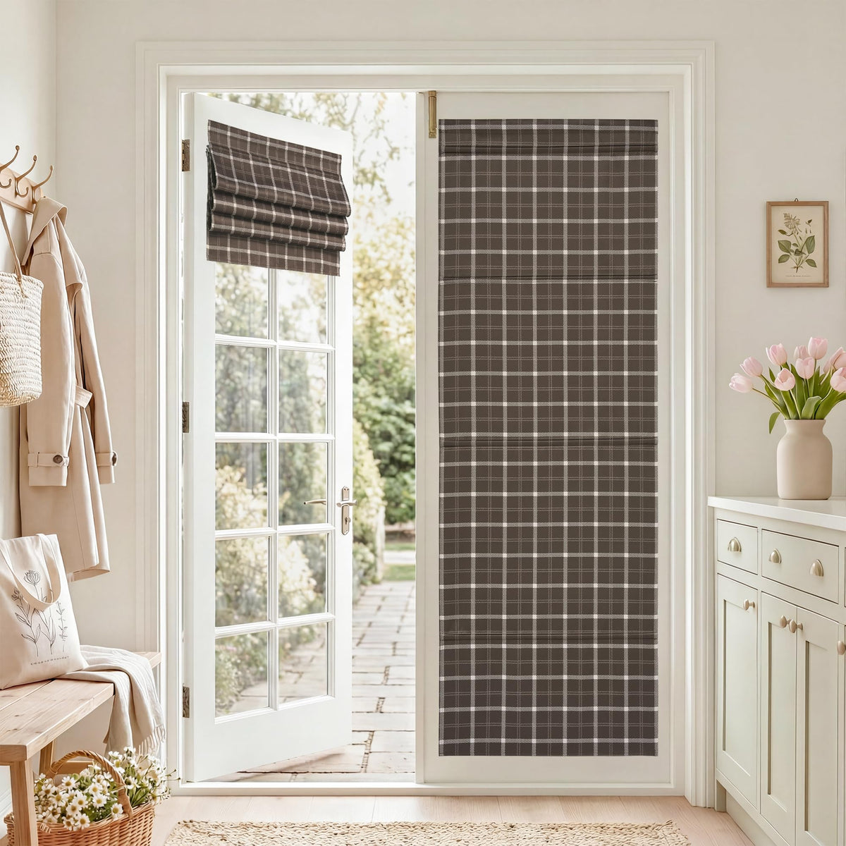 NICETOWN Olive Green Farmhouse Gingham Tiers Kitchen 100% Blackout Curtains