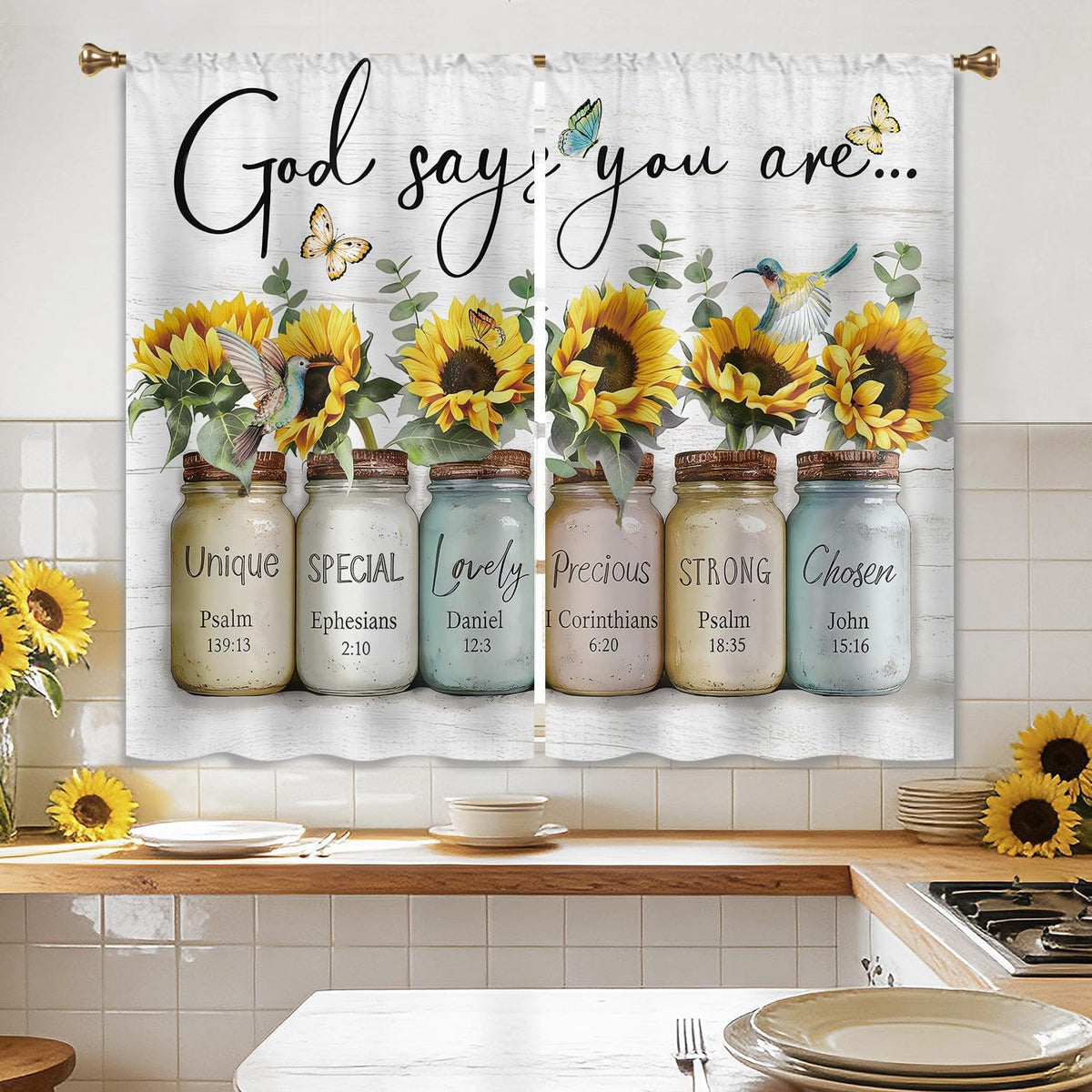 Farmhouse Sunflower Kitchen Curtain Rustic Small Short Cafe Window Curtains Country Wooden Barn Inspirational Bathroom Window Drapes Treatment Tier Curtains 2 Panels (27.5x39 Inch)
