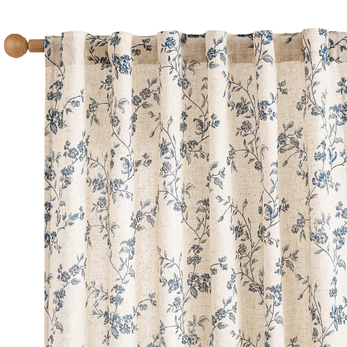 Lazzzy Green Vintage Floral Linen Curtains Farmhouse 26W X 36L 2 Panels