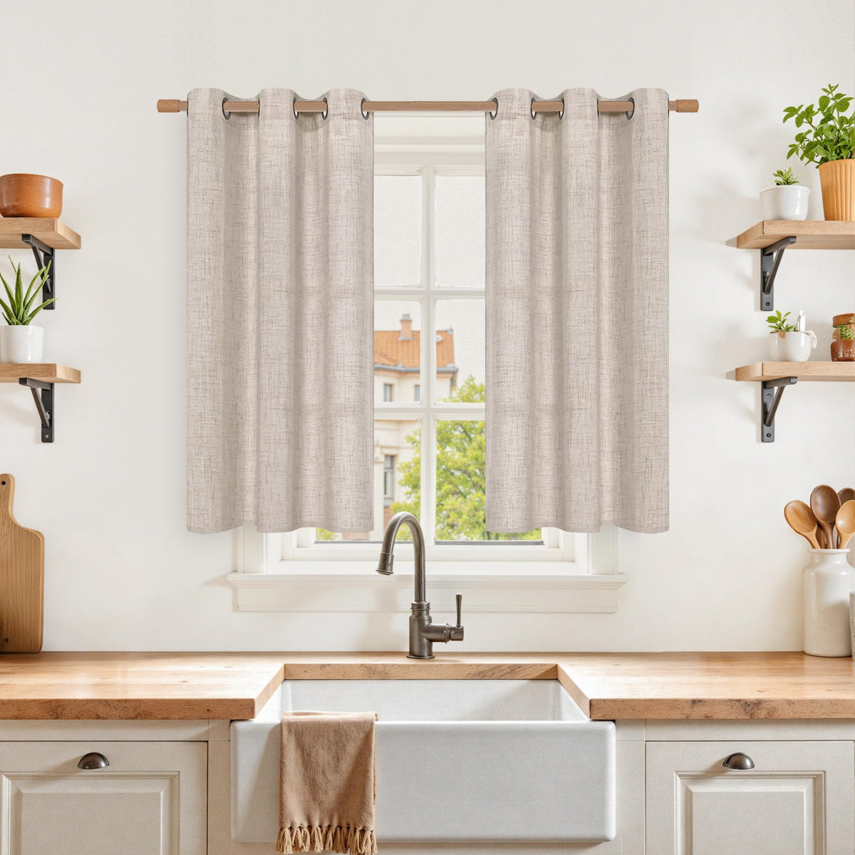YoungsTex Linen Kitchen Window Curtains 40 Inch Length 2 Panels