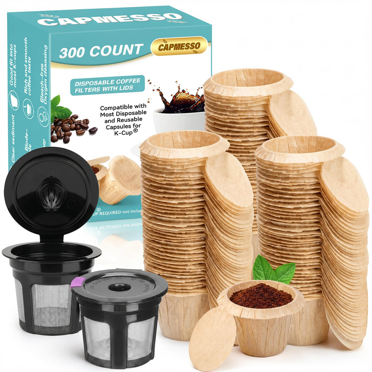 CAPMESSO Disposable K Cup Paper Filters for Keurig 1.0&2.0, 200 Unbleached