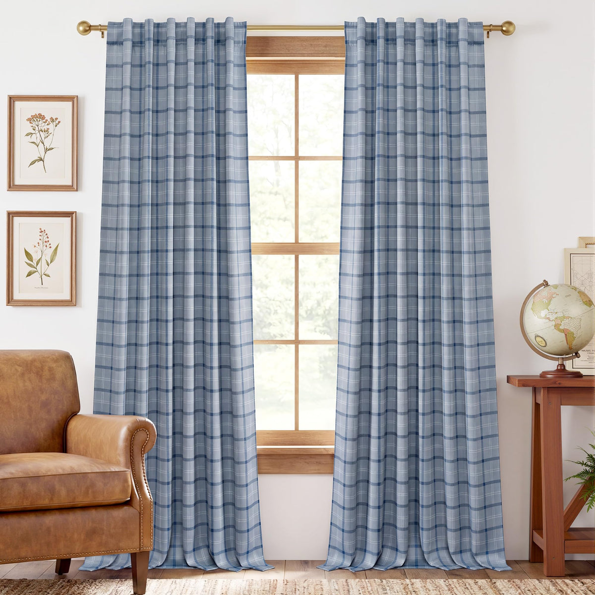 NICETOWN Olive Green Farmhouse Gingham Tiers Kitchen 100% Blackout Curtains