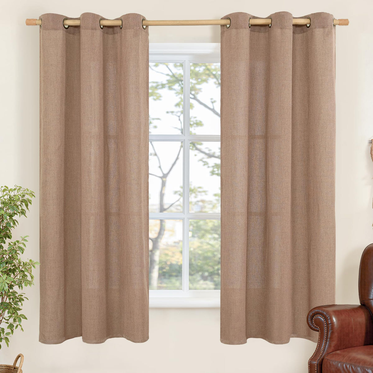YoungsTex Linen Kitchen Window Curtains 40 Inch Length 2 Panels
