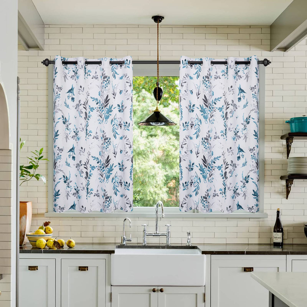 MYSKY HOME Floral Blackout Curtains 45 inch Length 2 Panels Yellow and Blue