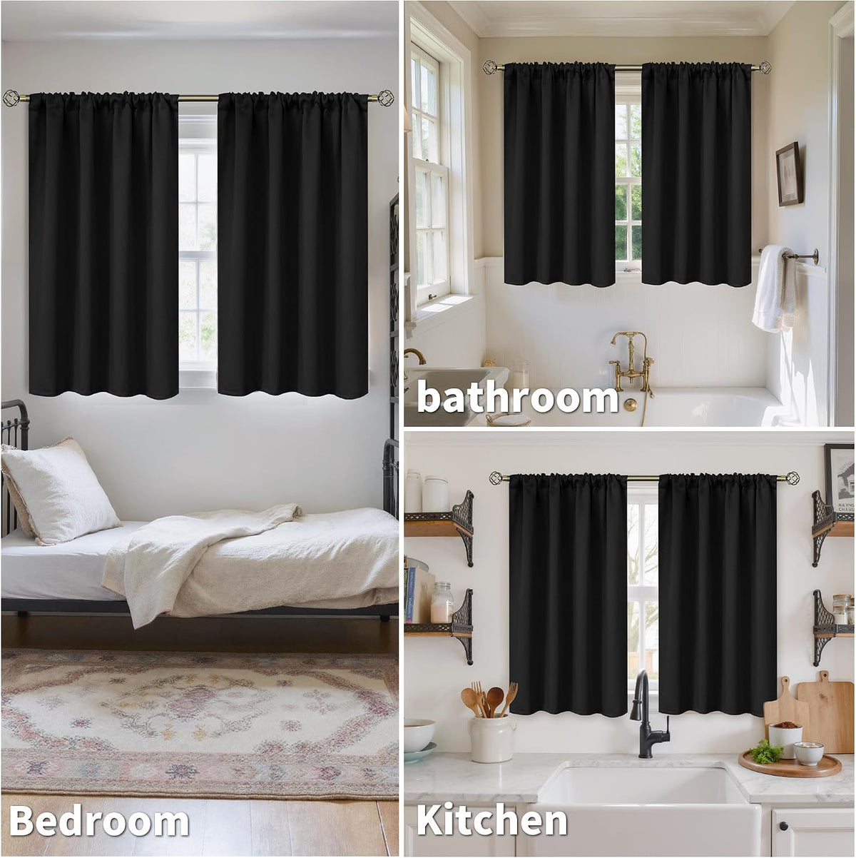BGment Black Blackout Curtains 40 Inches Long for Kitchen Window 2 Panels