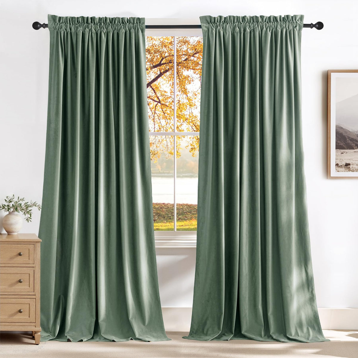NICETOWN Black Out Velvet Curtains 63 inches Long for Kitchen