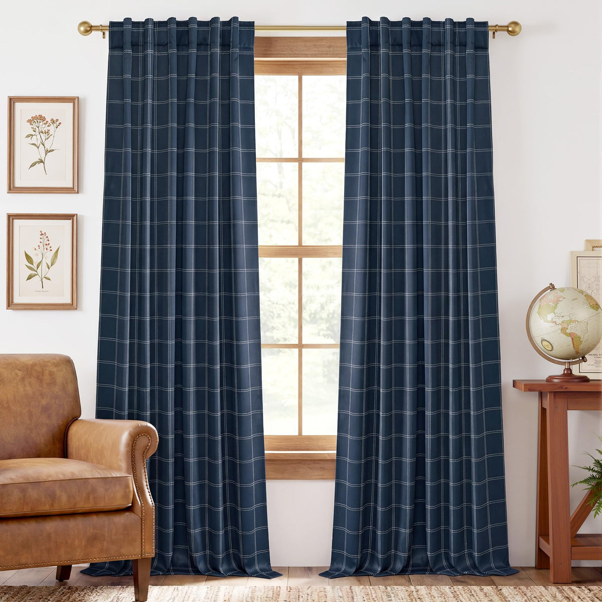 NICETOWN Olive Green Farmhouse Gingham Tiers Kitchen 100% Blackout Curtains