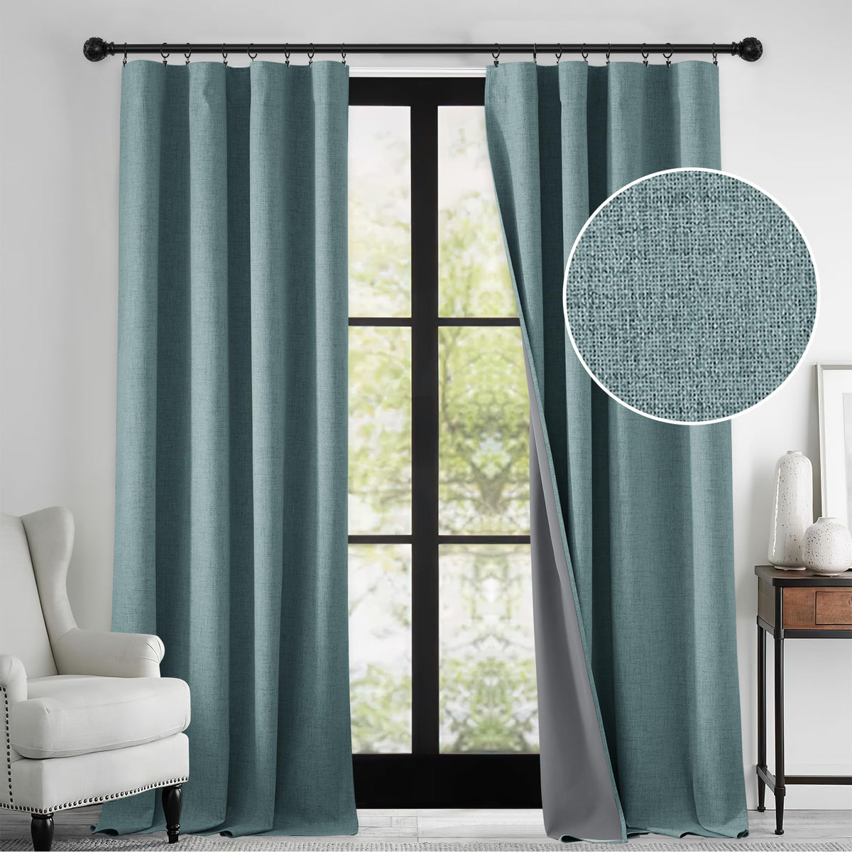 RYB HOME 45 Inch Long Natural Beige 100% Blackout Short Curtains