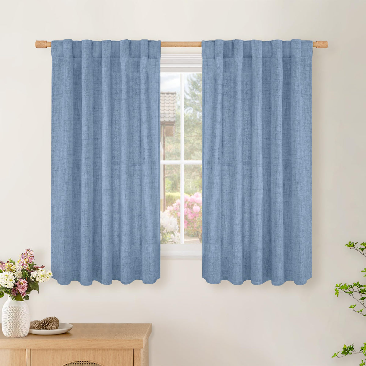 BGment White Linen Kitchen Curtains 40 Inch Length for Short Window