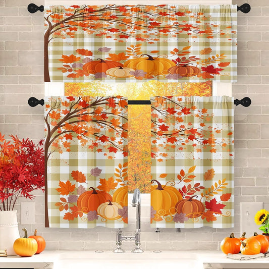 Arttown Fall Kitchen Curtains Sets for Windows, Pumpkin, 52x36 Inch