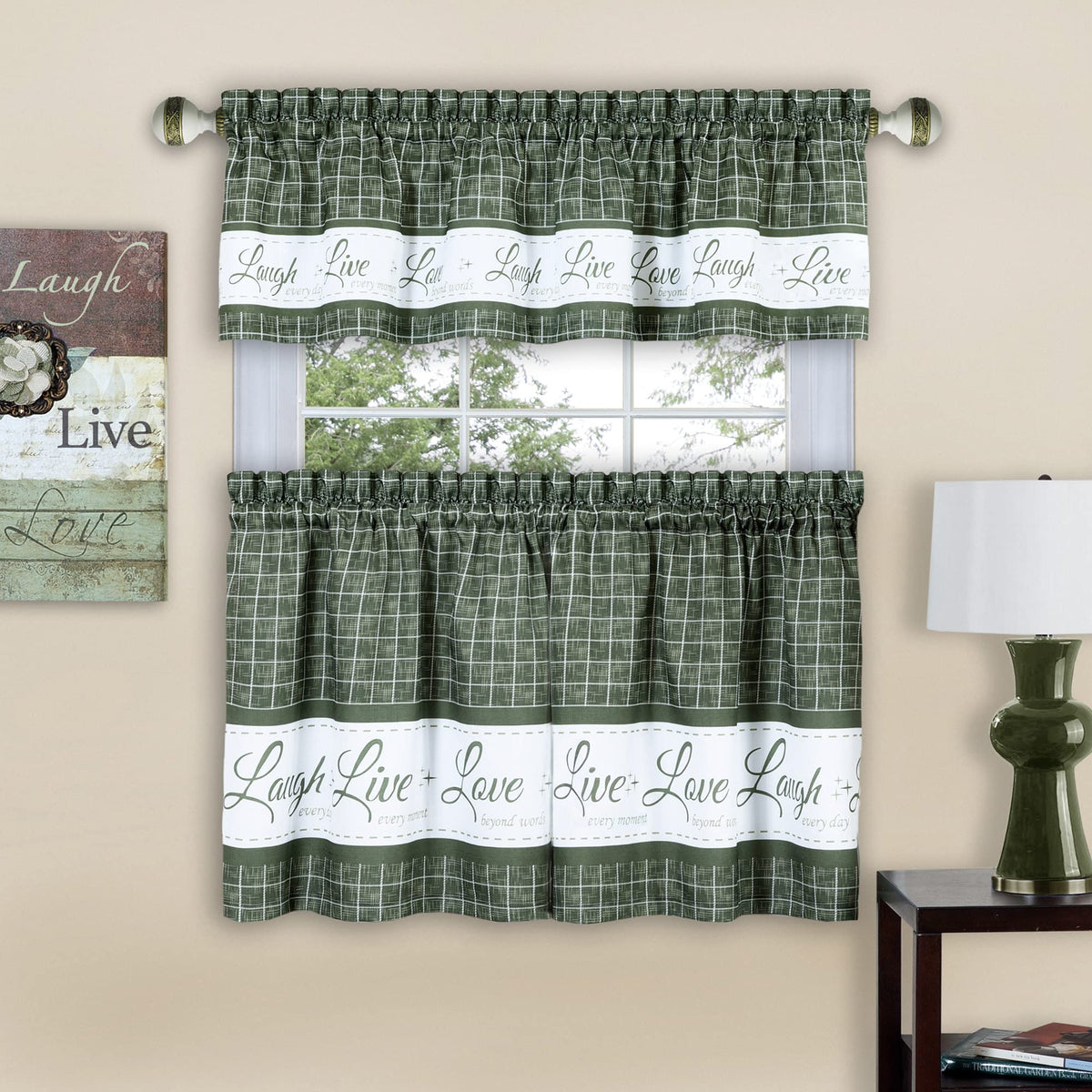 ACHIM Tier and Valance Curtain Set, 58 x 24 in, Charcoal, Light Filtering