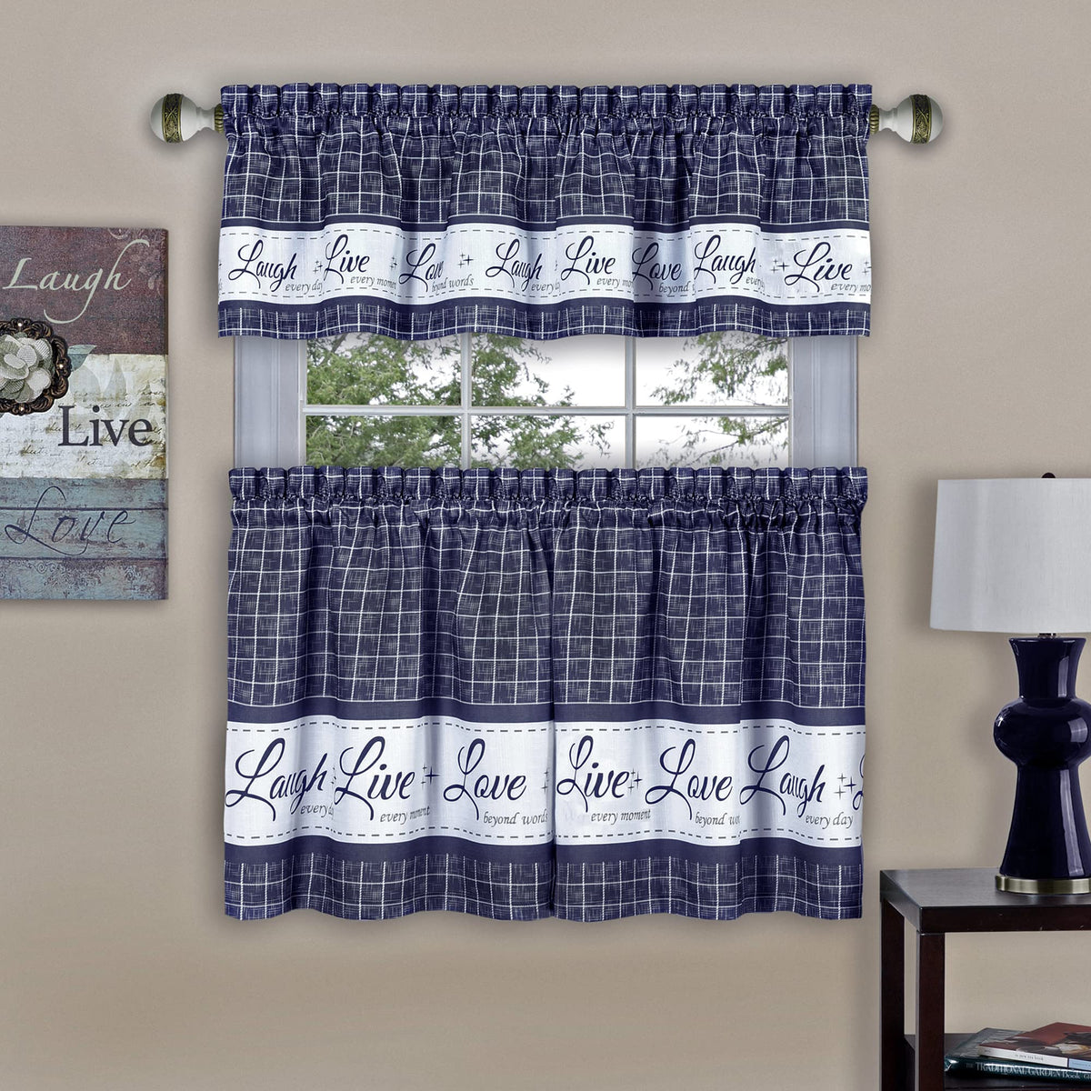 ACHIM Tier and Valance Curtain Set, 58 x 24 in, Charcoal, Light Filtering