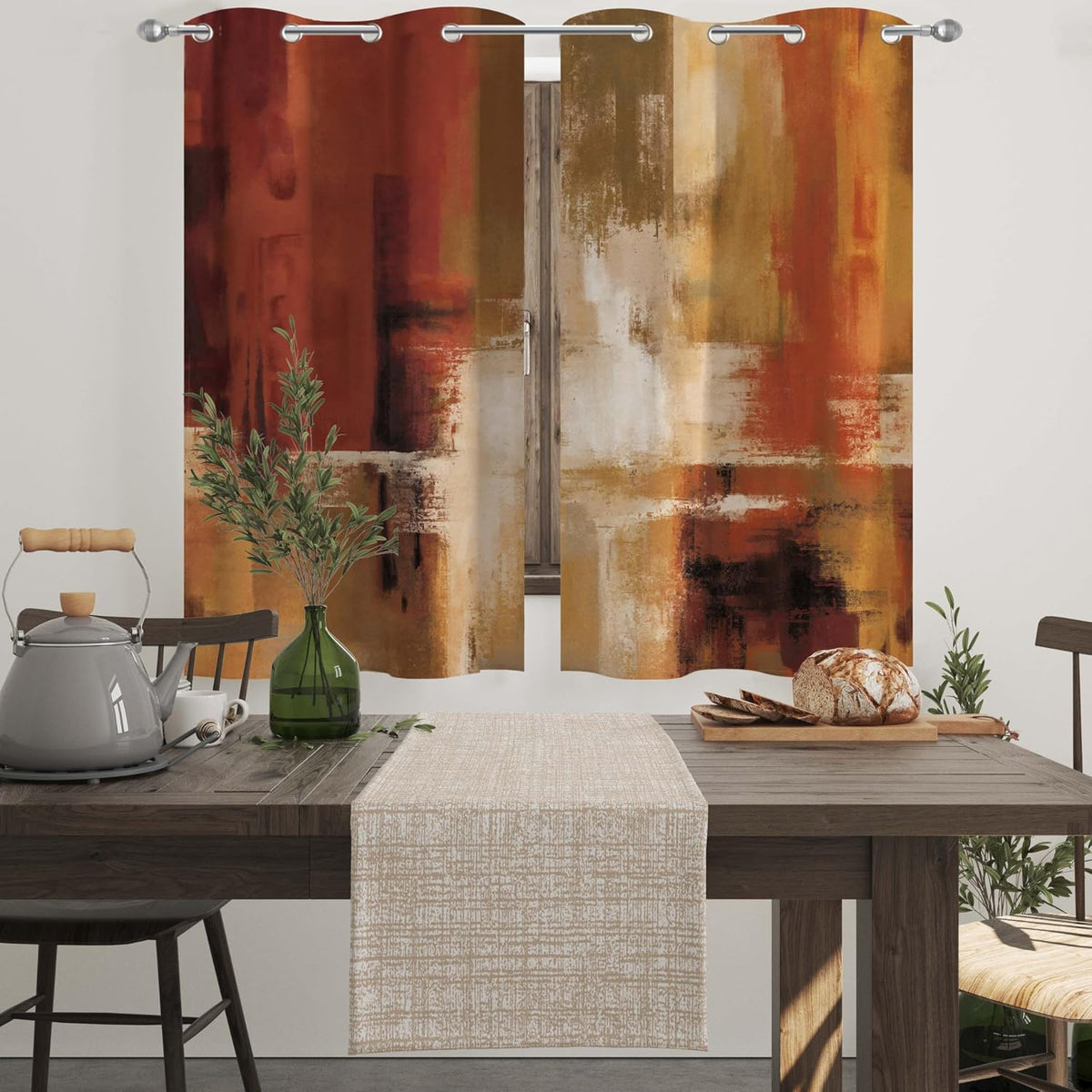 Asuexpect Burnt Orange Abstract Curtains for Kitchen, 26W x 36L, 2 Panels