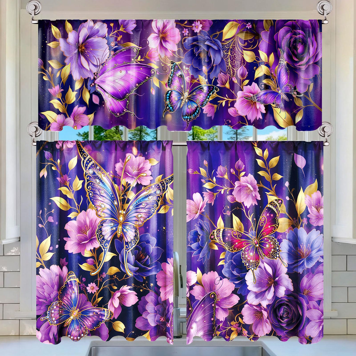 Breling 3 Pcs Sunflower Highland Cow Kitchen Curtains Valances and Tiers Set for Windows Spring Farmhouse Highland Cow Sunflower Curtains Decor for Summer Bedroom Window Decor Party Favor Supplies