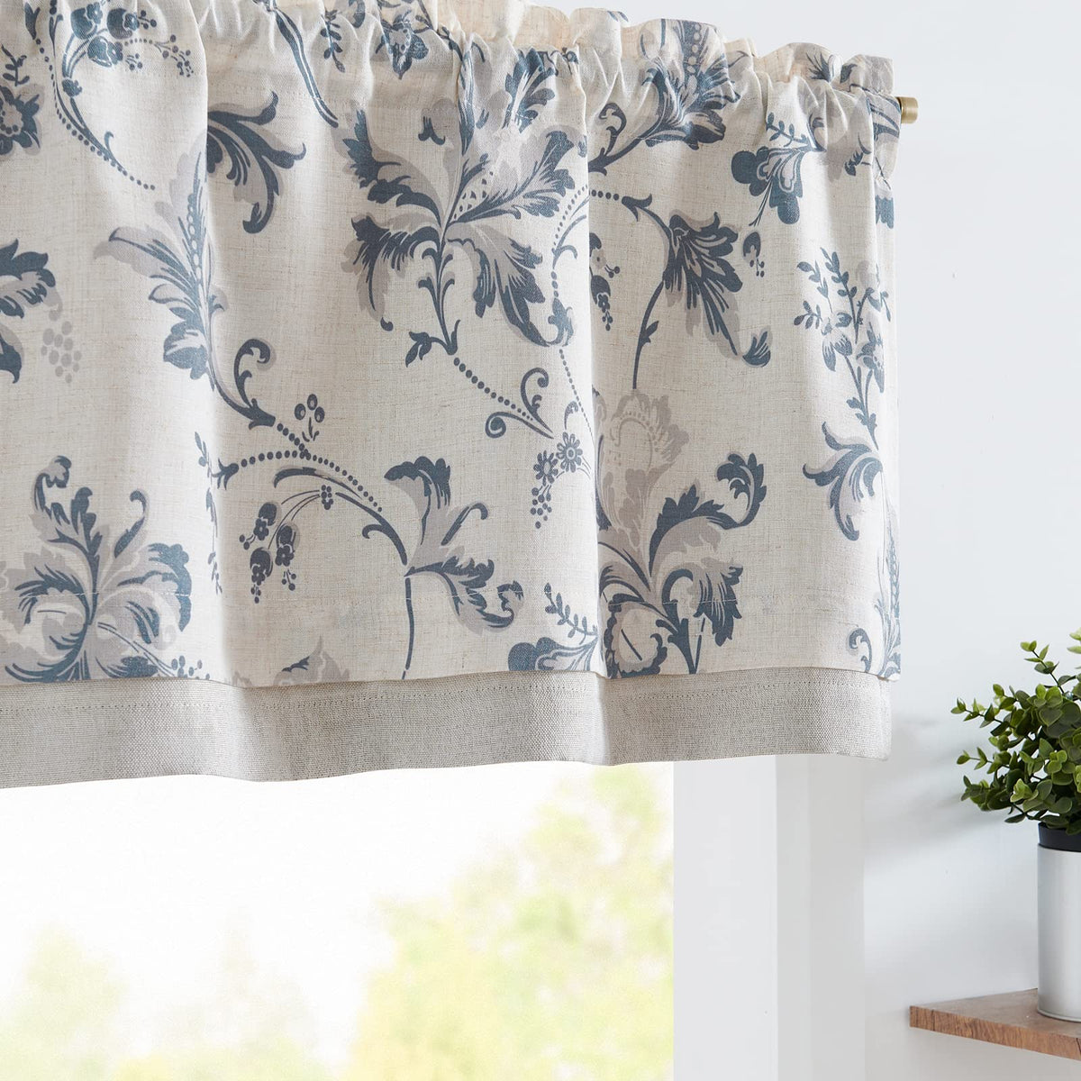 jinchan Floral Linen Kitchen Valance Curtain, 50x18, 1 Panel, Green