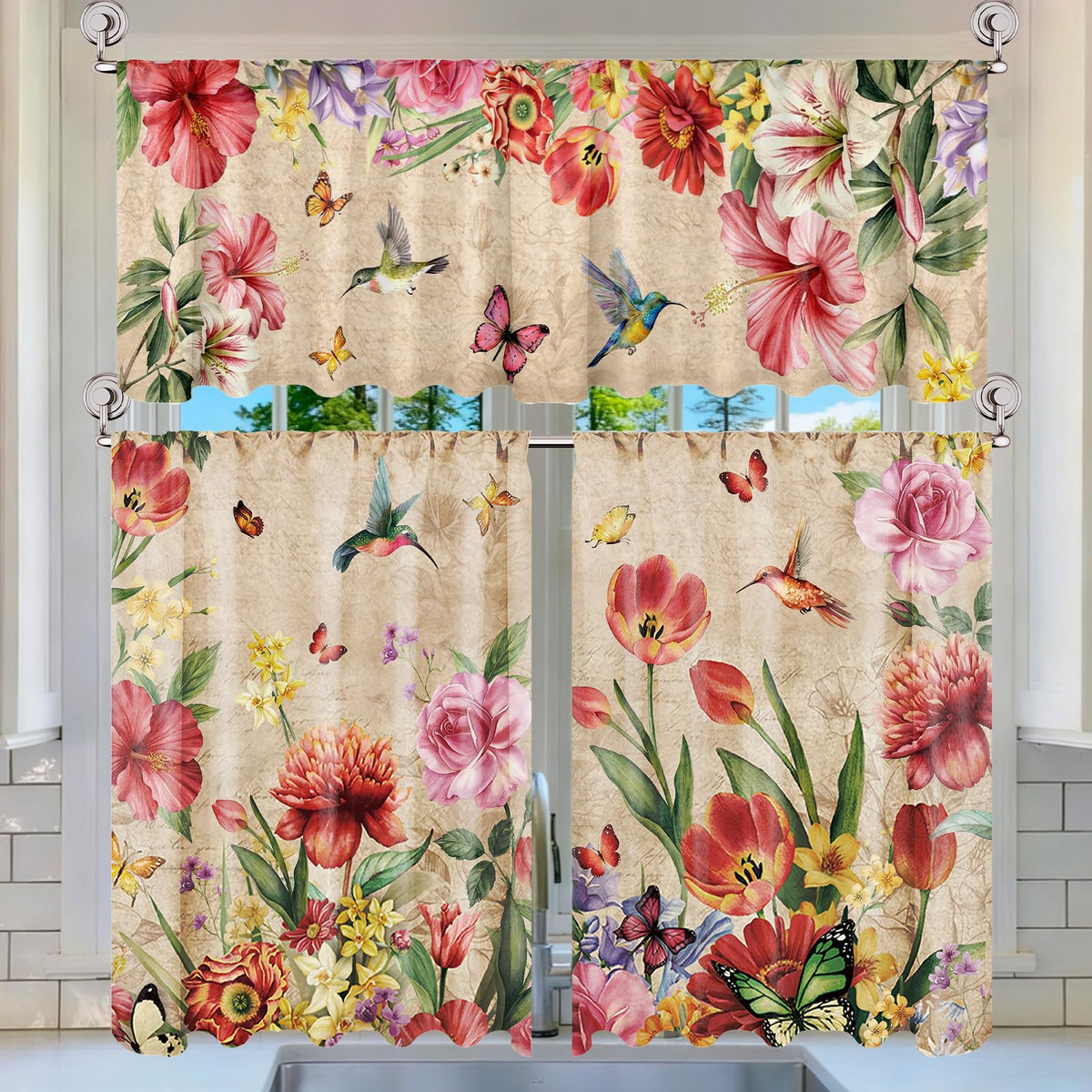 Breling 3 Pcs Sunflower Highland Cow Kitchen Curtains Valances and Tiers Set for Windows Spring Farmhouse Highland Cow Sunflower Curtains Decor for Summer Bedroom Window Decor Party Favor Supplies