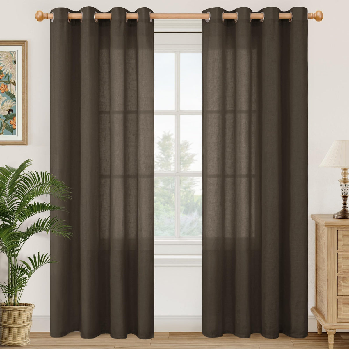YoungsTex Linen Kitchen Window Curtains 40 Inch Length 2 Panels