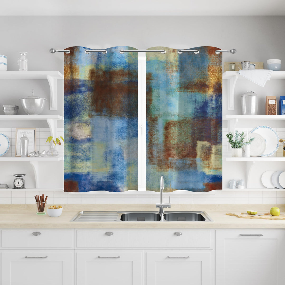 Asuexpect Burnt Orange Abstract Curtains for Kitchen, 26W x 36L, 2 Panels