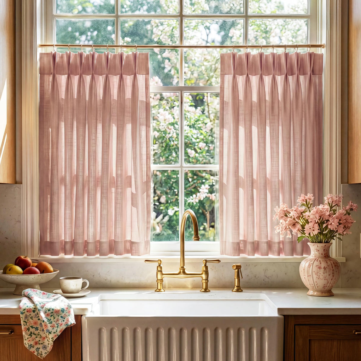 RYB HOME Pinch Pleated Kitchen Curtains Over Sink 36 Inches for Bathroom