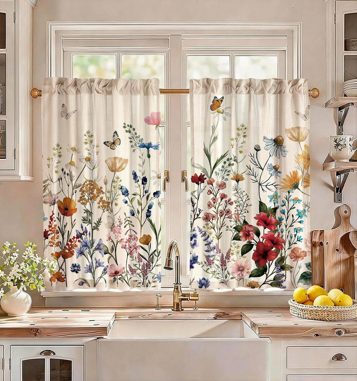 Miss Adola 36 Inch Length Kitchen Tier Curtains, Vintage Floral