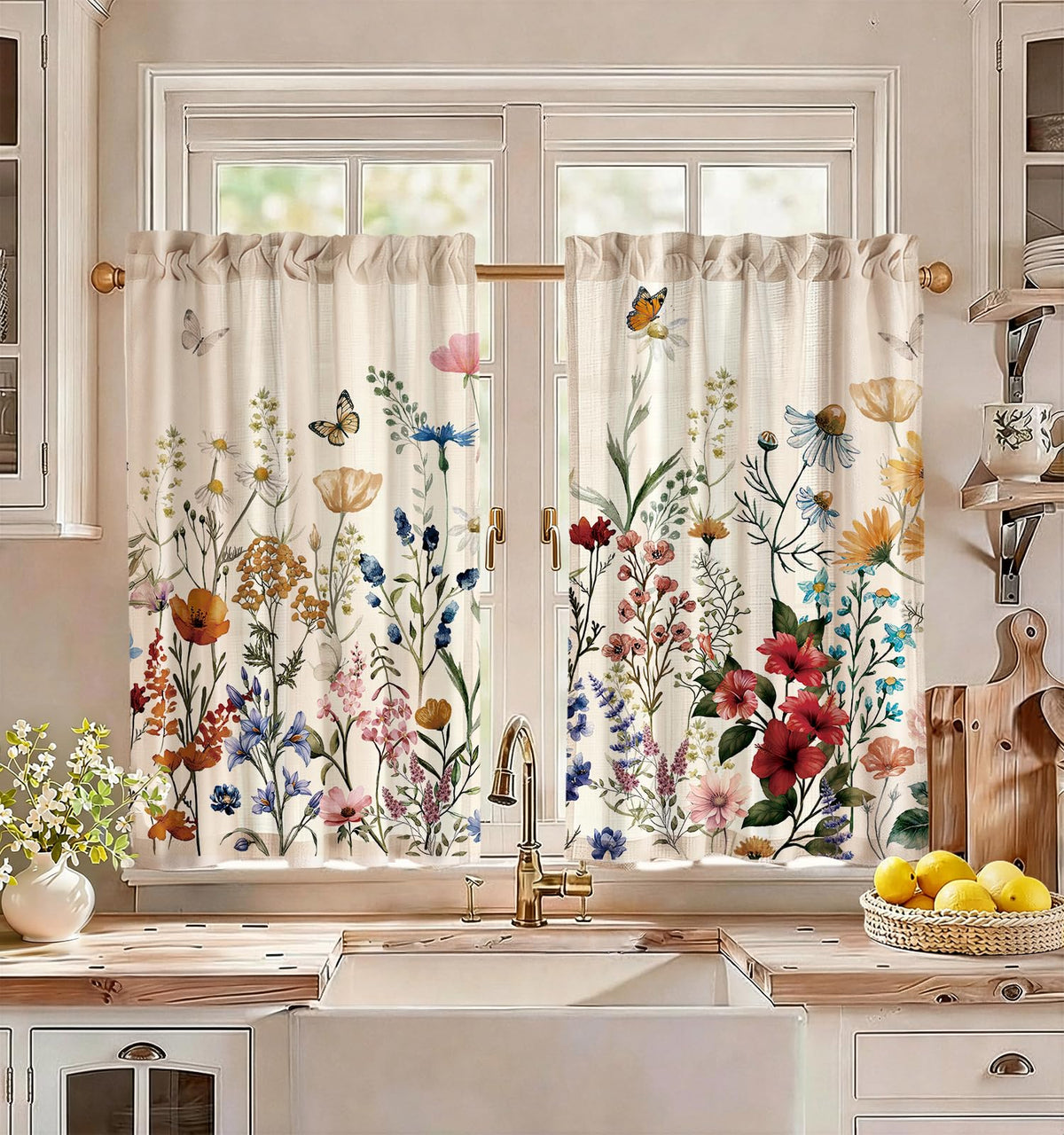 Miss Adola 36 Inch Length Kitchen Tier Curtains, Vintage Floral