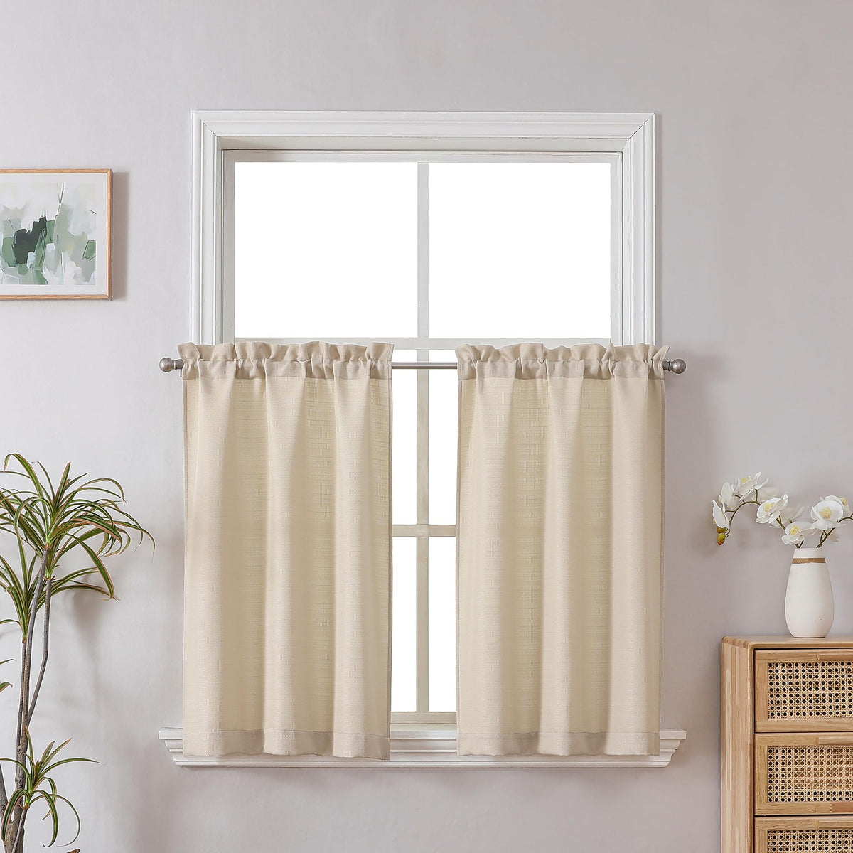 Chyhomenyc 2 Panels White Kitchen Curtains 36 Inch Length Tier Curtain