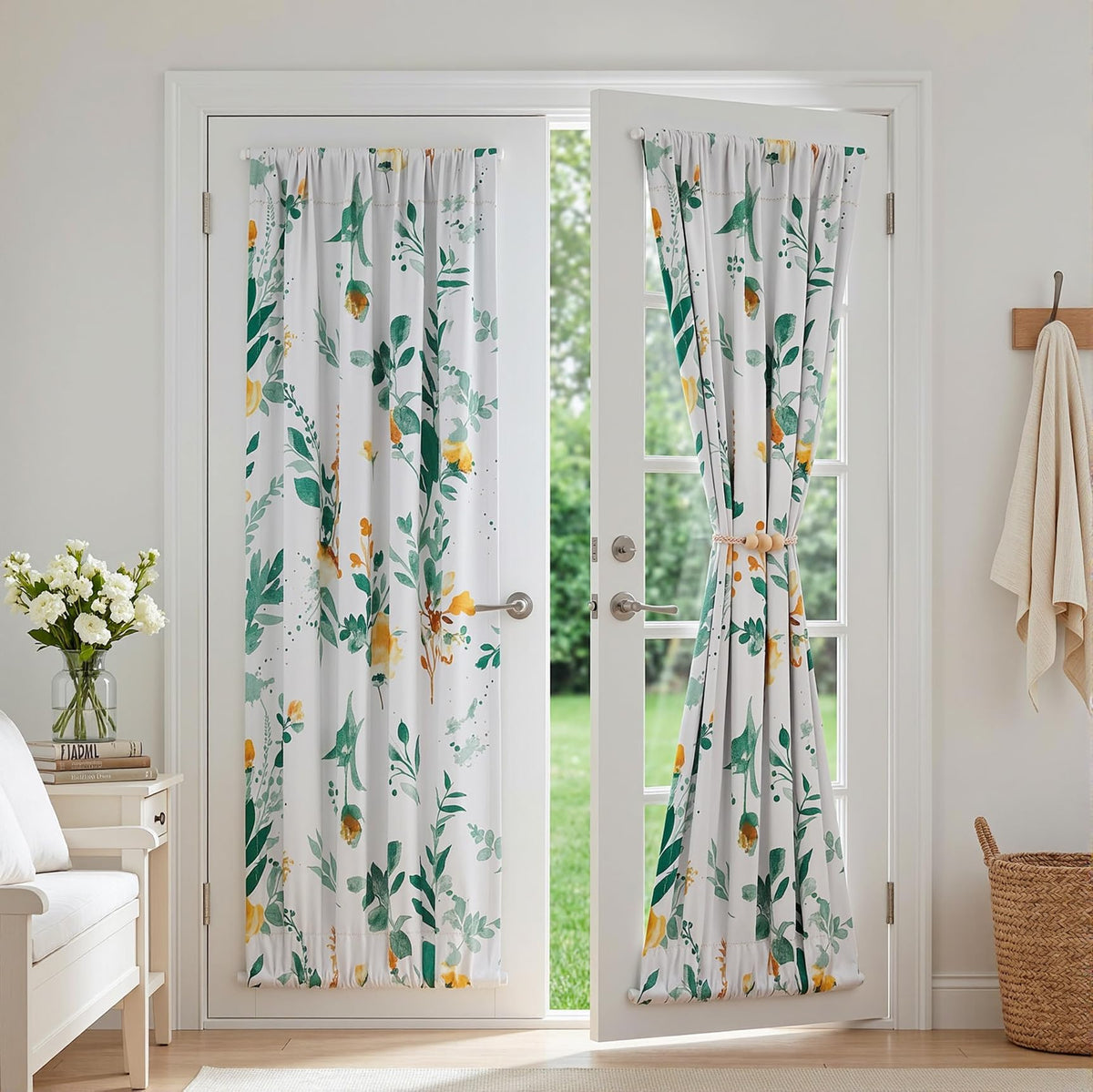 MYSKY HOME Floral Blackout Curtains 45 inch Length 2 Panels Yellow and Blue
