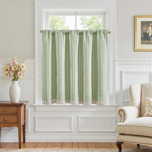 jinchan Stripe Linen Kitchen Valance Curtain, 50x36, 1 Panel, Green