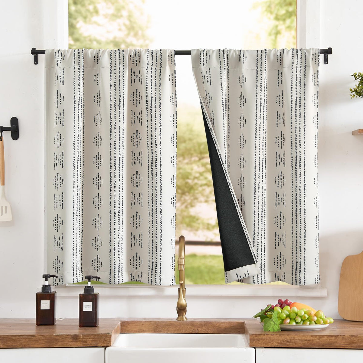 jinchan Blackout Kitchen Tier Curtains 36 Inch Rod Pocket Blue on Beige
