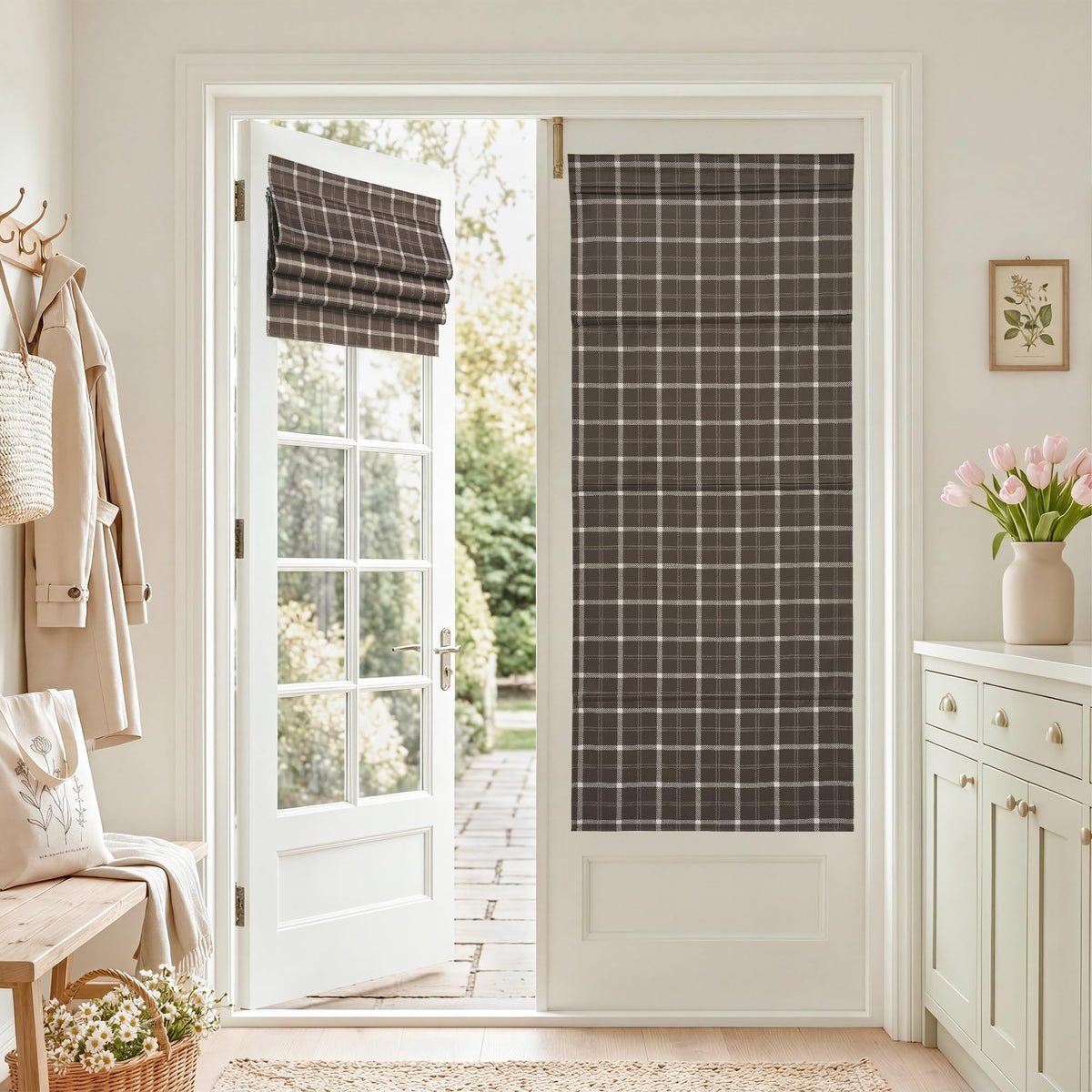 NICETOWN Olive Green Farmhouse Gingham Tiers Kitchen 100% Blackout Curtains