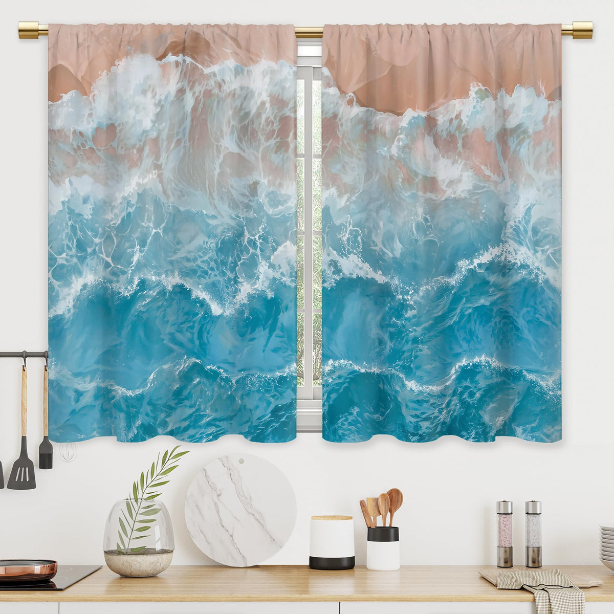 Colorful Leaves Kitchen Curtains Boho Botanical Bathroom Curtains Window Treatment Drapes Tier Flower Floral Cafe Small Bedroom Short French Door Curtains Rod Pocket 2 Panels 27.5x39 Inch