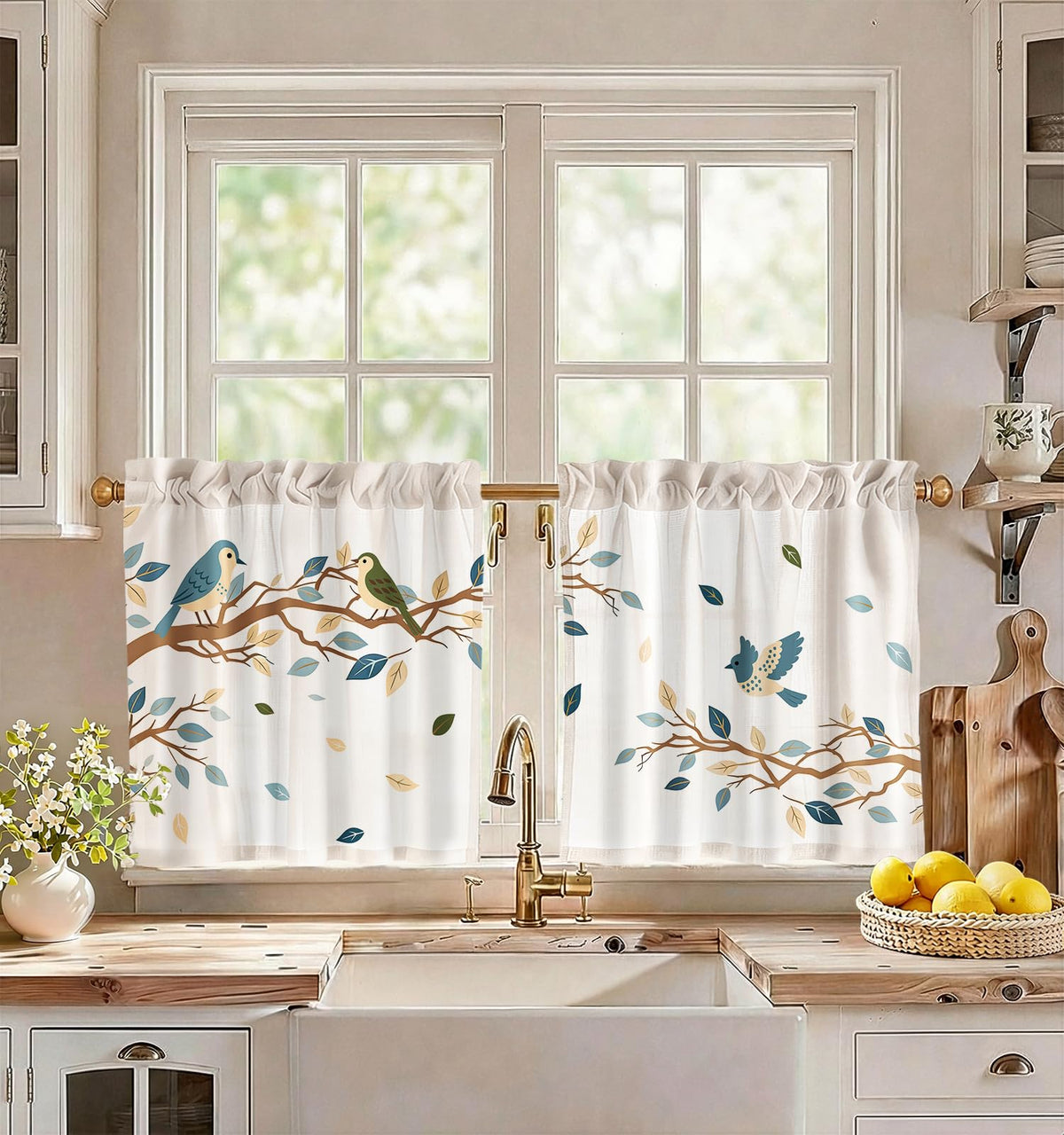 Miss Adola 36 Inch Length Kitchen Tier Curtains, Floral Cat