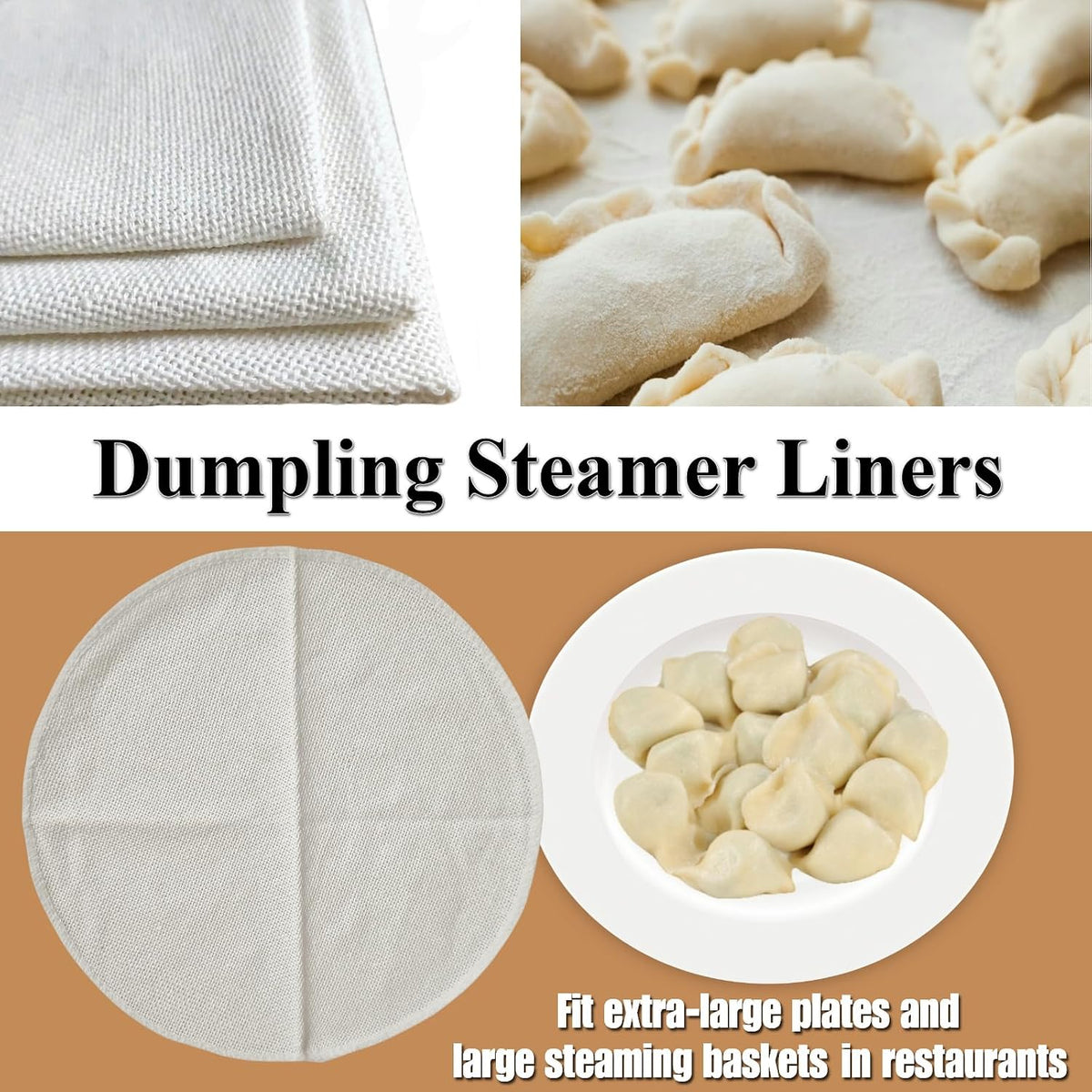 Reusable Bamboo Steamer Basket Liner for Cooking (Sets of 3 Sizes) - Non Stick Dumpling Steam Cloth Thicked Gauze Mats - 15"/12"/10" Kits
