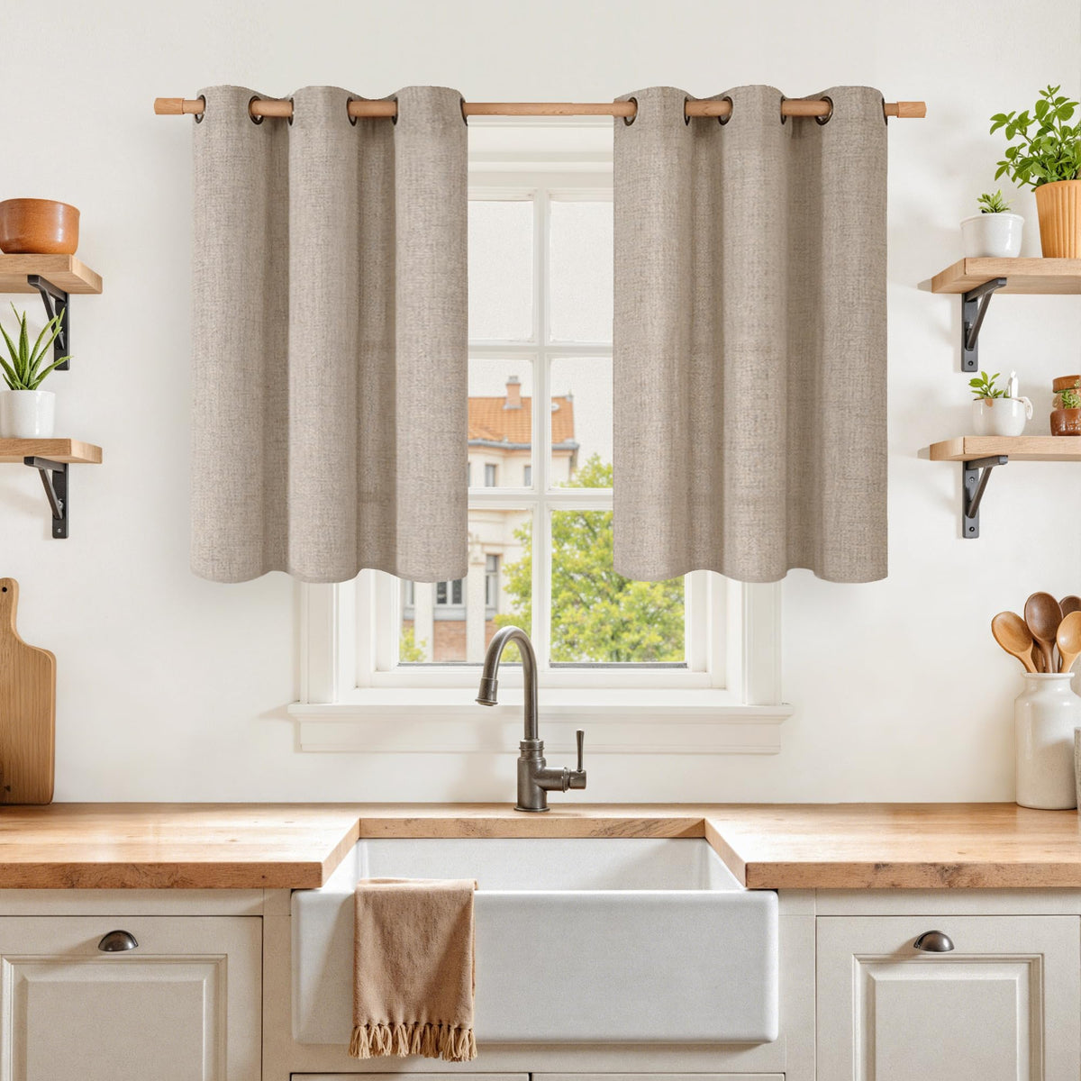 YoungsTex Linen Kitchen Window Curtains 40 Inch Length 2 Panels