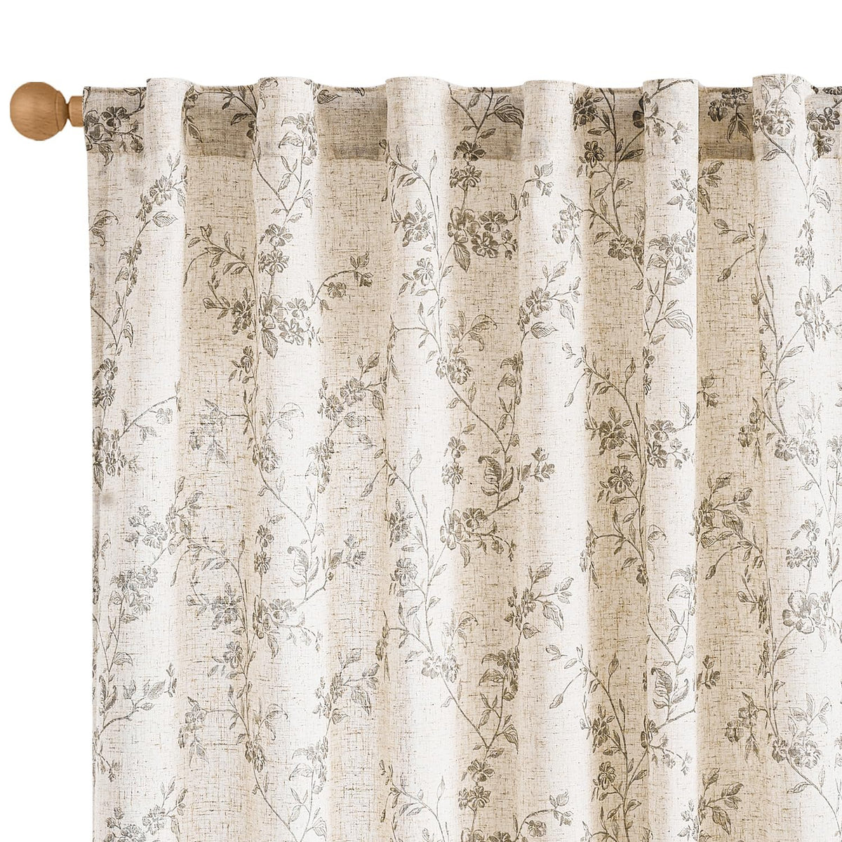 Lazzzy Green Vintage Floral Linen Curtains Farmhouse 26W X 36L 2 Panels