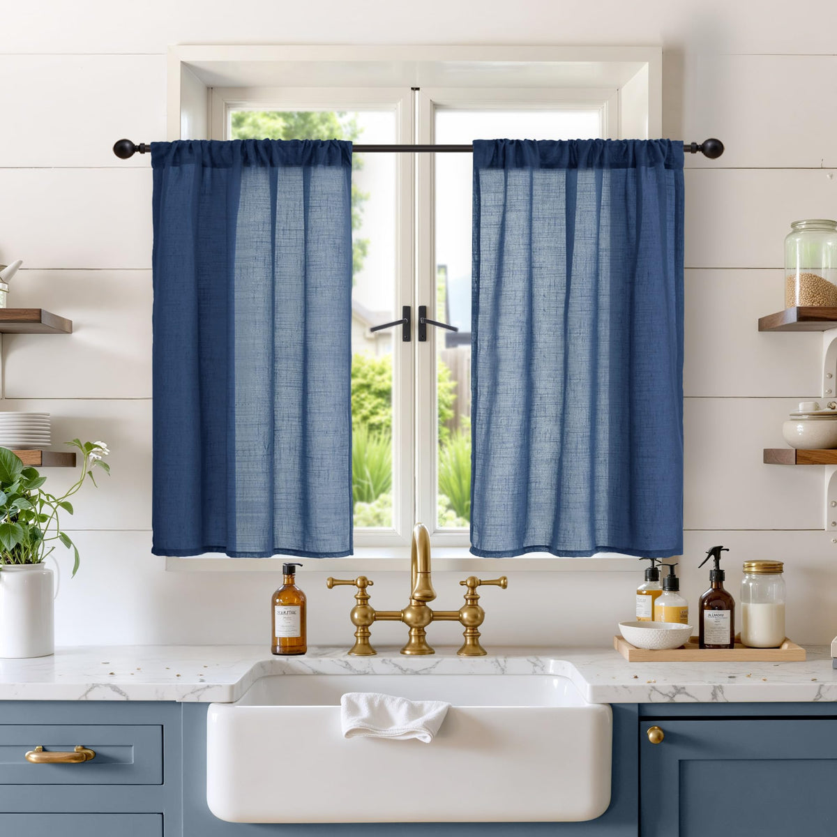 BGment Linen Kitchen Window Curtains Over Sink, 36 Inch Length Cafe Drapes