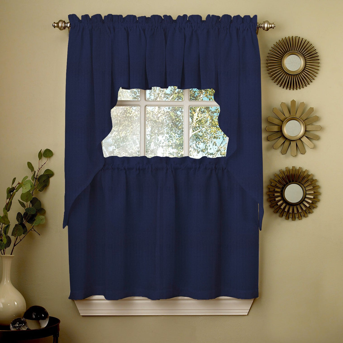 Sweet Home Collection Old World Style Floral Heavy Lace Kitchen Curtain Swag pair Hopewell Cream