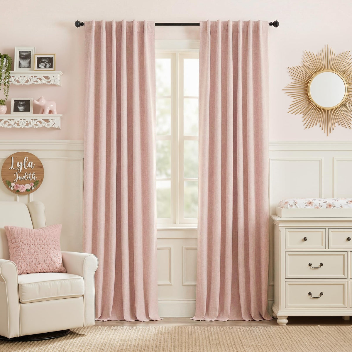 RYB HOME 45 Inch Long Natural Beige 100% Blackout Short Curtains